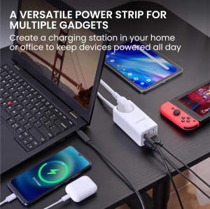 Prelungitor cu priza pentru birou kwmobile, 2 porturi USB A, 3 porturi USB C, 75 W, Cablu 1.5 m, Alb - Img 7