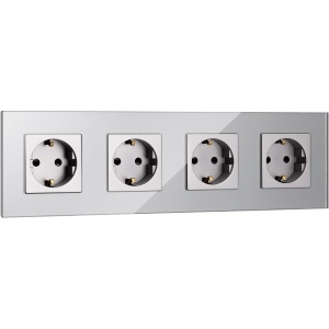 Priza cvadrupla NavarisNavaris, inacastrabila, cu rama din sticla securizata, 30 x 8.7 cm, design elegant, 4000W, Gri
