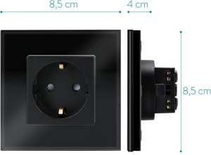 Priza simpla Schuko Navaris, rama din sticla, 250V, 16A, montaj incastrat, design elegant, 8.5 x 8.5 cm, 4000W, Negru - Img 3