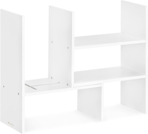 Raft birou reglabil Navaris, 64x15.5x40 cm, organizator masa si birou, alb, bambus
