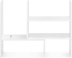 Raft birou reglabil Navaris, 64x15.5x40 cm, organizator masa si birou, alb, bambus - Img 2