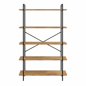 Raft inalt Kiwari® Fivo, 5 polite, 144x34x80 cm, MDF si Metal, Stejar/Negru - Img 8