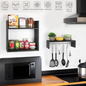 Rafturi de perete Belle Vous, 2 piese, multifunctional, 43 x 15 x 40 cm, Lemn, Negru - Img 2