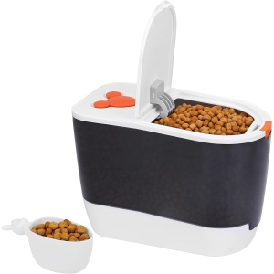 Recipient depozitare hrana animale de companie Belle Vous, 10 kg / 11 L, capac etans, cupa masurare 200 ml, polipropilena, 35.5 x 19.6 x 25.5 cm, Alb