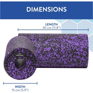 Rola cilindru pentru masaj, Everest Fitness, din spuma EPP, pentru yoga, pilates, fitness, relaxare musculara, 30 x 15 cm, genta depozitare, ghid exercitii, Negru/Mov - Img 6