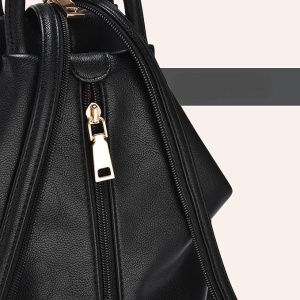 Rucsac pentru femei, DONBOLSO, imitatie de piele 2-in-1, cu baza ranforsata, curea reglabila, Negru - Img 4