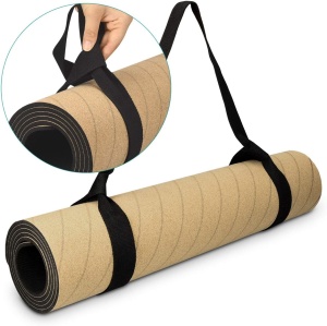 Saltea de yoga Navaris, 183 x 61, din pluta, design cu linii, antiderapanta, Maro - Img 6
