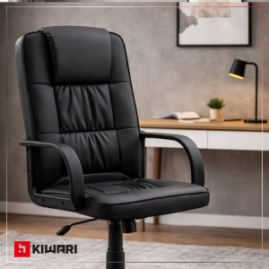 Scaun Birou Kiwari® Hab, Spatar Inalt, Sezut din Piele PU, Reglabil pe Inaltime, Baza cu Roti pentru Mobilitate, Design Executiv Confort Extra, Capacitate 120 kg, Negru - Img 9