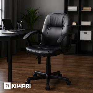 Scaun birou Kiwari Issa, suprafata PVC, brate PP, mecanism Up&Down, baza nylon, roti nylon, Negru - Img 2