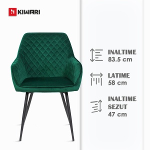 Scaun cu brate/Fotoliu bucatarie de Dining/Living/Bucatarie Kiwari® Verdi, Catifea, Ergonomic, 50x41x84cm, Verde Smarald - Img 3