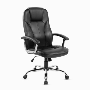 Scaun de birou ergonomic Kiwari® Ako, spatar inalt, mecanism inclinabil cu reglaj pe gaz, brate ergonomice fixe din PP, baza cromata, roti nylon silentioase / rotatie 360°, tapiterie PU+PVC, suporta 136 kg, Negru