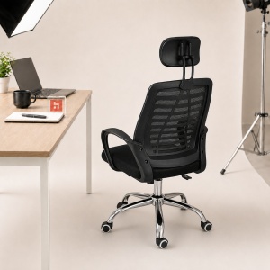 Scaun ergonomic de birou Kiwari® Align, tetiera, spatar din plasa, mecanism butterfly, baza cromata, negru - Img 6