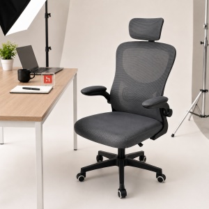 Scaun ergonomic de birou Kiwari® Cloud, tetiera reglabila, spatar din plasa, mecanism butterfly, gri - Img 5