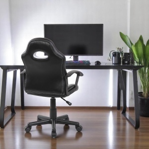 Scaun gaming Kiwari Klaus, material PU+PVC, cadru lemn, brate fixe, mecanism sus-jos, lift gaz, baza nylon, roti silentioase, spatar ergonomic, sezut confortabil, inaltime reglabila, Negru/Alb - Img 7