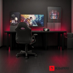 Scaun gaming Kiwari Ster, material PU, cadru lemn, baza nylon, inaltime reglabila, rotativ, Negru/Rosu - Img 7