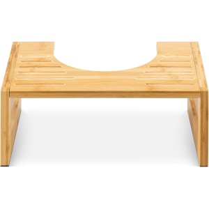 Scaun pentru toaleta Navaris, din bambus, 43.5 x 28 x 18.3 cm, suport pentru picioare, antiderapant, Maro