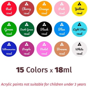Set 15 Vopsele, Tritart, Acrilic, cu Pensula, 288 ml, Multicolor - Img 3