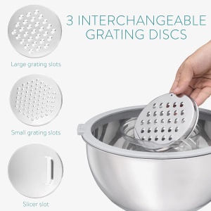 Set 2 boluri metalice multifunctionale cu capac Navaris, 20 cm si 24 cm, 3 razatori, Antiderapant, Inox - Img 4