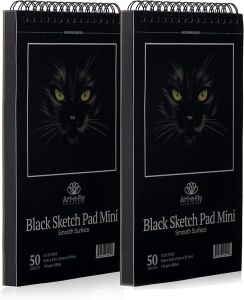 Set 2 caiete pentru schite si desen, Art-n-Fly, A5, cu spirala, 50 coli, 140 g/m², hartie neagra, 14 cm x 21,6 cm - Img 3