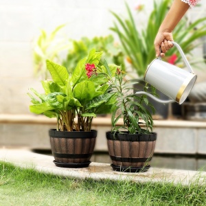 Set 2 ghivece pentru flori Belle Vous, 22.5 x 16.3 cm, 5L, Cu tava suport, Interior/Exterior, Plastic, Maro/Negru - Img 5