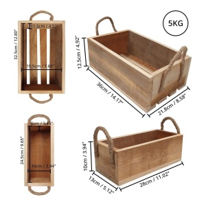 Set 2 ladite din lemn pentru depozitare si transport fructe si legume, Belle Vous, ladita mica 28x13x10 cm, ladita mare 36x21.8x12.5 cm - Img 2