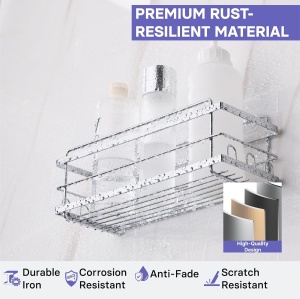 Set 2 rafturi de dus Kincmax, din metal, raft auto-adeziv pentru depozitare, multifunctional, rezistente la umiditate, design modern, Argintiu - Img 7
