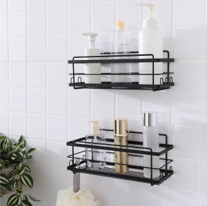 Set 2 rafturi de dus Kincmax, din metal, raft auto-adeziv pentru depozitare, multifunctional, rezistente la umiditate, design modern, Negru