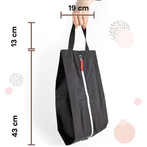 Set 2 saculeti depozitare incaltaminte TRAVELTO, 43.5 x 19.5 x 17.5 cm, din nylon, cu fermoar si maner, lavabili la masina de splat, Gri - Img 6