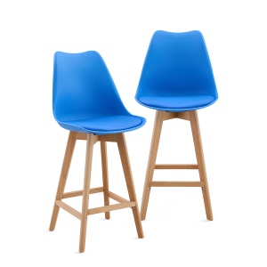 Set 2 Scaune Bar/Bucatarie Kiwari® Sama, Sezut PP si Picioare Lemn Fag, Inaltime 68 cm, Design Modern Bucatarie/Dining, Capacitate 120 kg, Albastru