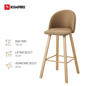 Set 2 scaune Bar/Bucatarie Kiwari® Tan, Inaltime 75 cm, Sezut Tapitat cu Material Textil, Picioare Metalice Aspect Lemn, Design Modern Bucatarie/Dining, Capacitate 120 kg, Maro - Img 4
