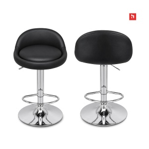 Set 2 scaune de bar Kiwari® Rise, reglabile pe inaltime, sezut din PU si spuma, baza cromata 385 mm, negru - Img 3