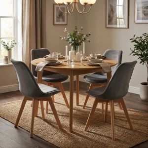 Set 2 scaune Dolphin Lux in stil scandinav, AHD, din lemn si catifea, cu perna, pentru bucatarie, bar si restaurant, Gri - Img 2