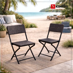 Set 2 Scaune Gradina Pliabile Kiwari®, 44.5x57x80.5 cm, Cadru Metalic Rezistent, 120 kg, Mobilier Exterior pentru Terasa/Balcon/Camping, Maro - Img 2