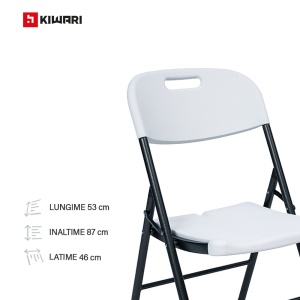 Set 2 Scaune Gradina Pliabile Kiwari®, 46x53x87 cm, Cadru Metalic, 120 kg, Mobilier Exterior pentru Terasa/Balcon/Camping, Alb - Img 5