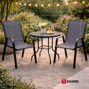 Set 2 Scaune Kiwari® Lago, 55.5x72.5x92.5 cm, Suprapozabil, Greutate maxima 110 kg, Gradina/Terasa/Balcon, Gri - Img 2