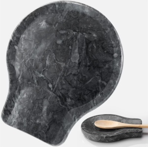 Set 2 suporturi pentru lingura Navaris din marmura, antiderapante, negru, 61947.02