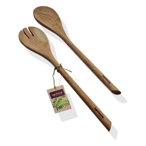 Set 2 ustensile din lemn natural de Acacia, Bonfesto®, lingura si furculita, 34 x 6.5 x 1.5 cm - Img 2