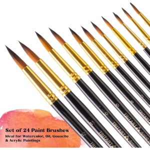 Set 24 de pensule, Tritart, pentru pictura, cu varf fin, perii din par sintetic, pentru acuarela, acril si ulei, Negru - Img 3