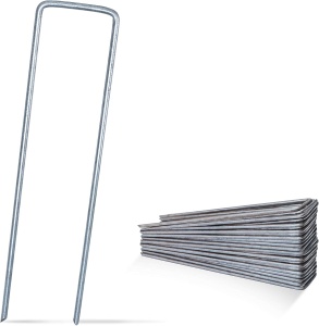 Set 25 bucati cuie U metalice galvanizate pentru fixare folie antiburuieni 3x15cm