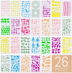 Set 26 de sabloane de scris, litere si cifre, Intrend, diferite stiluri si fonturi, pentru pictura, multicolor - Img 1