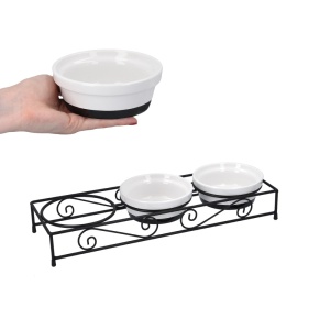 Set 3 Boluri din ceramica pentru caini si pisici Navaris cu suport metalic, 320 ml, 46947.2 - Img 2