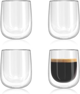 Set 4 pahare cu pereti dubli din sticla barosilicata, Navaris, termorezistente, pentru Cappuccino, Latte, Latte Macchiato, Ceai, 350 ml