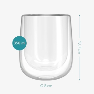 Set 4 pahare cu pereti dubli din sticla barosilicata, Navaris, termorezistente, pentru Cappuccino, Latte, Latte Macchiato, Ceai, 350 ml - Img 2