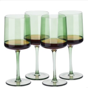 Set 4 Pahare Vin Navaris, 400 ml, cu picior, verde, design modern, 56212.05