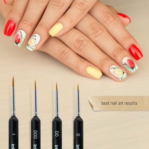 Set 4 pensule de precizie, Intrend, premium, pentru pictura in acuarela, ulei si acrilic, vopsea faciala si nail art - Img 2