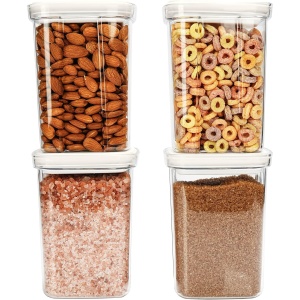 Set 4 recipiente alimentare Belle Vous, 1300 ml, din plastic PET, cu capac etans, pentru organizare alimente, transparente