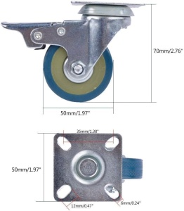 Set 4 roti GBL, 50 mm, pivotante 360°, sarcina maxima de incarcare 100kg, sistem de franare, poliuretan, Argintiu/Verde - Img 8