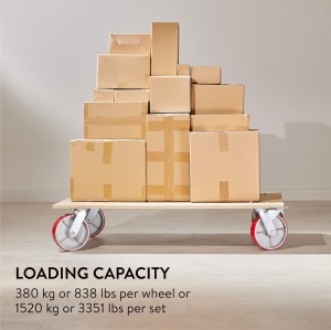Set 4 roti pivotante pentru transport roti GBL, 200 mm, sarcina maxima de incarcare 1520 kg, rotatie 360°, cauciuc PU, 2 roti cu frane, Argintiu/Rosu - Img 6