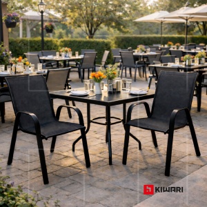 Set 4 Scaune Kiwari® Lago, 55.5x72.5x92.5 cm, Suprapozabil, Greutate maxima 110 kg, Gradina/Terasa/Balcon, Negru - Img 3