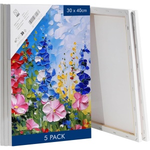 Set 5 panze pentru pictura H&S, 30x40 cm, tesatura din bumbac 100%, potrivit pentru vopsea acrilica/ulei